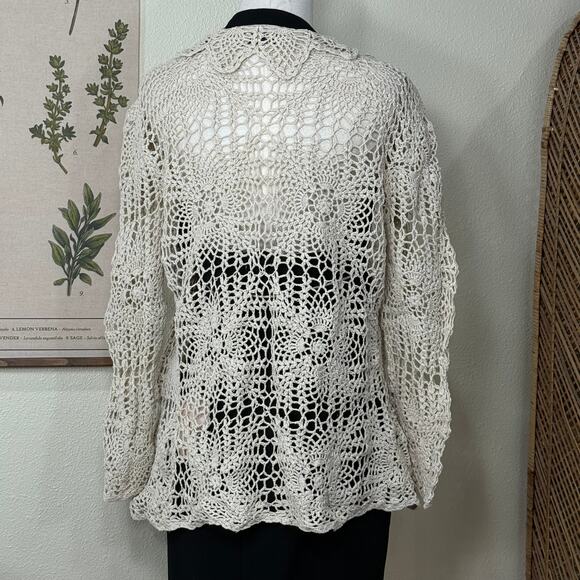 Y2k Crochet Cardigan Sweater Gloomy Coquette Cottage Coastal Grandma Prairie L - Picture 3 of 5